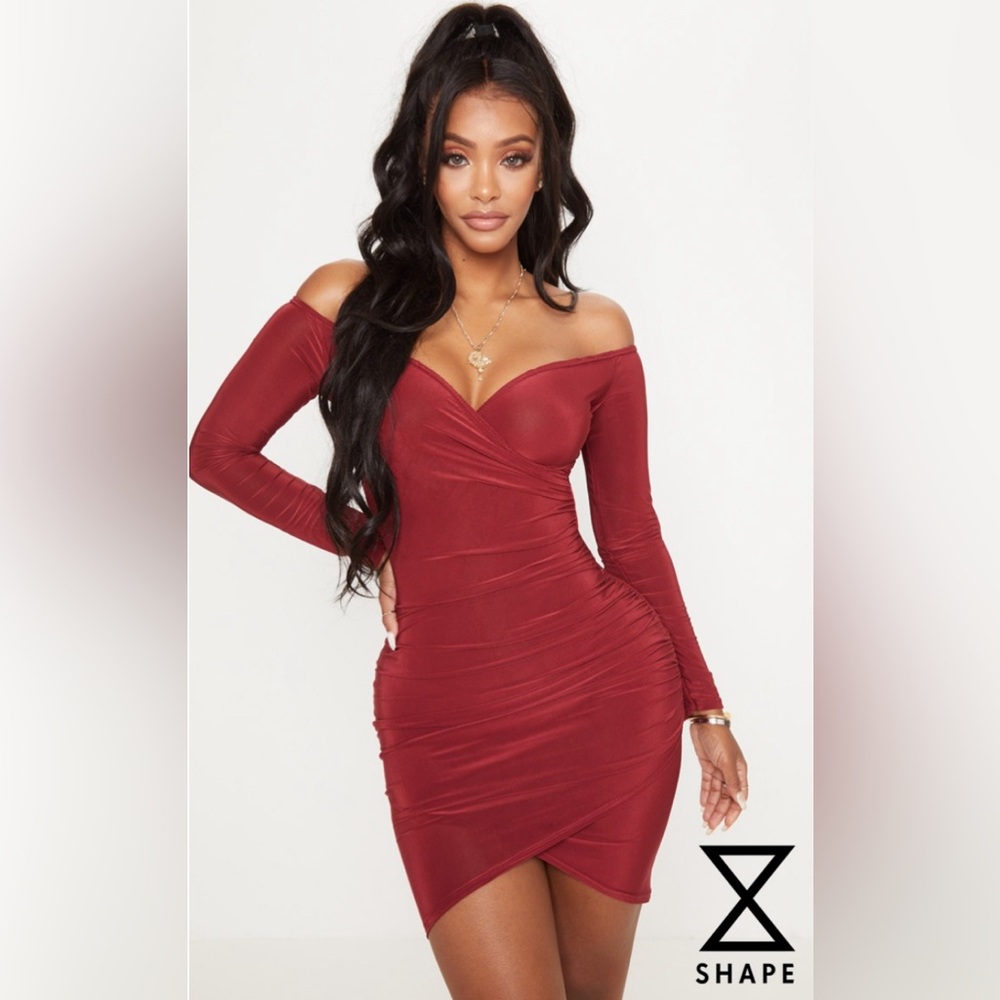 Elegant Maroon Long Sleeve Dress